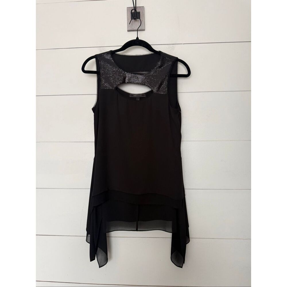 BCBG Women’s XS Black Sequin Keyhole Tank Top Blouse